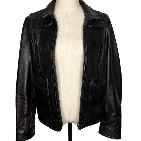 Calvin Klein S VINTAGE y2k Quilted Leather Motorcycle Jacket Elbow Patches Black - Picture 12 of 14